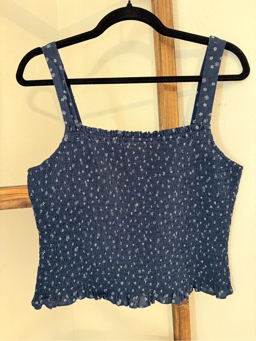 Madewell Smocked Floral Crop Tank | Navy Ditsy | Size M